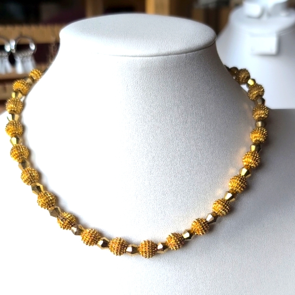 Trifari Gold Textured Bead Necklace